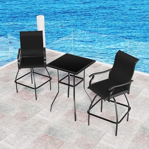 Patio Bar Set 2pcs Swivel Bar Stools Outdoor Bistro Textilene Furniture - Image 2