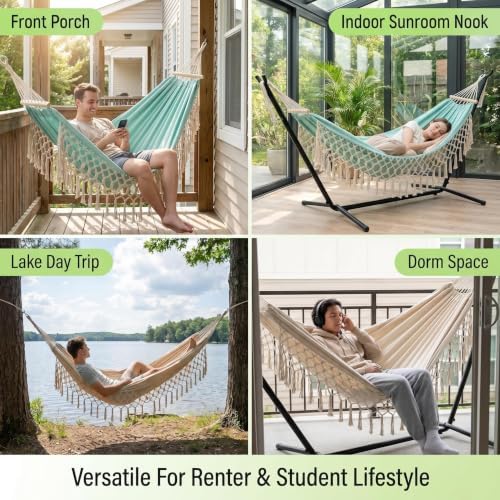 Bohemian Canvas Hammock, Wood Spreader Bar, 300 lb - Image 6