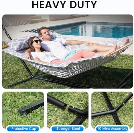 ANAGOO Hammock with Stand, Cotton Rope Hammock with Polyester - Image 5
