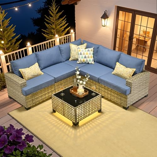 HOOOWOOO Outdoor Sectional Patio Furniture Set, 6 Pieces Wicker Conversation by DesignforBetterLife