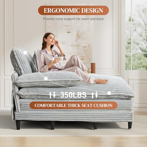 Rophefx 101" Double Chaise Lounge, Adjustable Corduroy Sofa Bed - Image 6