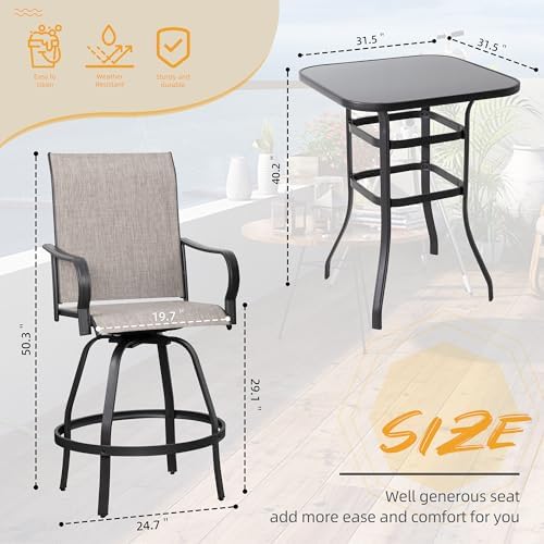 Shintenchi 5PC High Top Patio Table and Chairs, Outdoor Bar Stools Set - Image 3