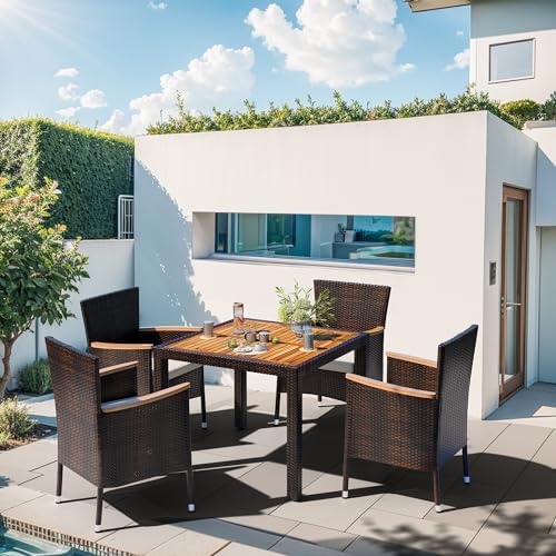 Shintenchi 5 PCS Patio Dining Set, Wicker Outdoor Table and Chairs - Image 6