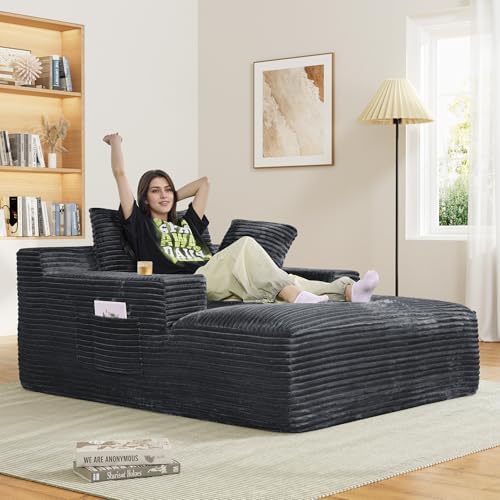 68" Oversized Boneless Chaise Lounge Chair Indoor, Cup Holders, Dark Grey by DAMAIFROMFURNITURE