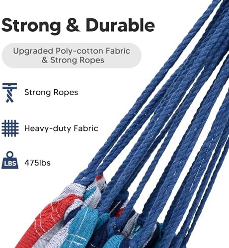 SUNCREAT Hammocks for Outside, Portable Heavy Duty Tree Hammock, Ocean Stripes - Image 3