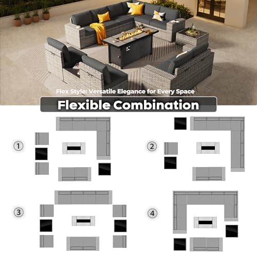 ovios 13 Pieces Patio Furniture Set, Outdoor Wicker Sectional Sofa - Image 2