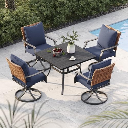 Grand patio 5-Pc Outdoor Swivel Dining Set, 4 Blue Chairs + Table by GrandPatio