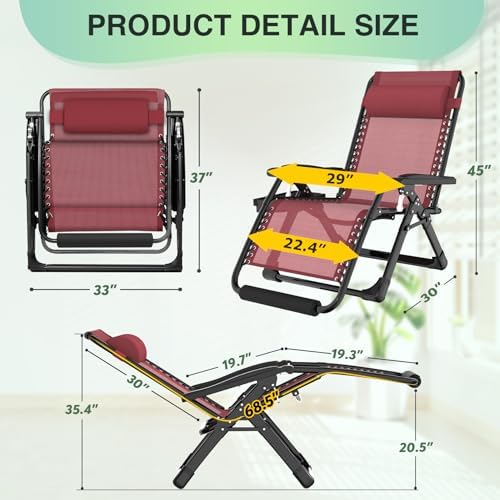 Suteck Oversized Zero Gravity Chair, 500LBS 29In XL Outdoor Recliner Chairs - Image 2