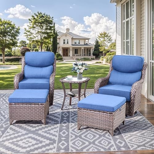5 Piece Wicker Swivel Rocker Patio Set by HUMMUH