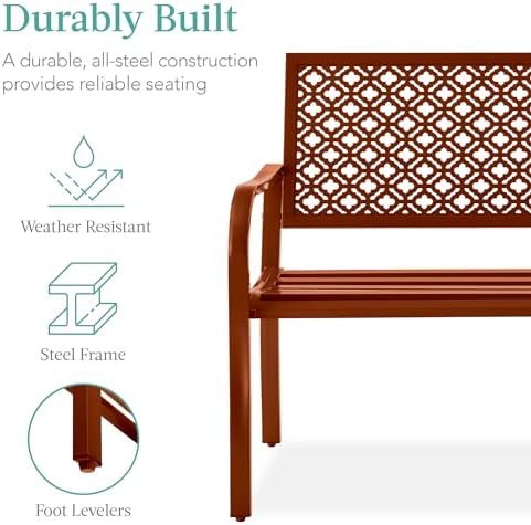 Best Choice Products Outdoor Bench 2-Person Metal Steel Benches Furniture - Image 3