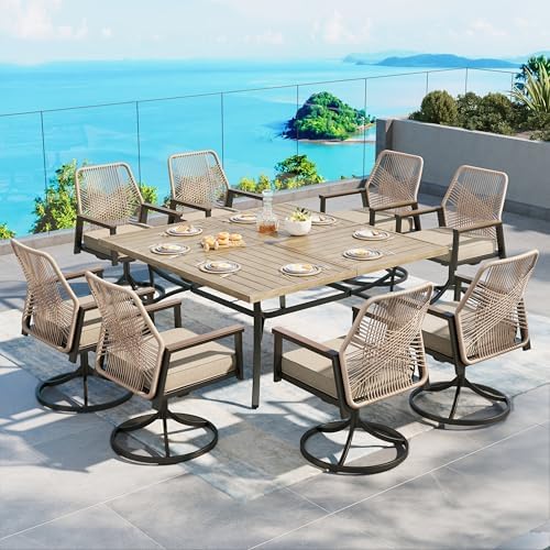 9pc Patio Dining Set, 57.5" Square Table & 8 Swivel Chairs by SUNSHINEVALLEY
