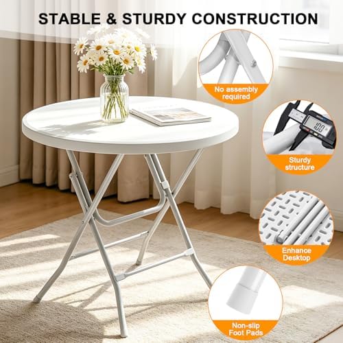 32" Round Folding Table, HDPE Top & Metal Frame, 2 Pack - Image 4
