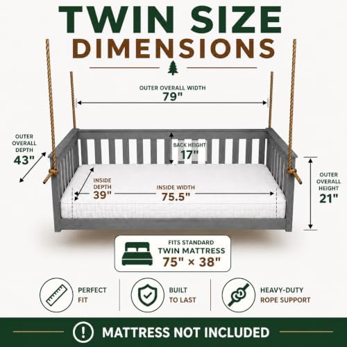 Amish Made Twin Graphite Hanging Daybed, Made in USA - Image 4