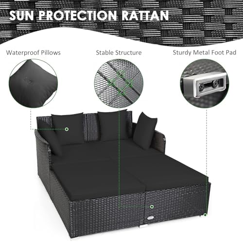 Tangkula Outdoor Rattan Daybed, Wicker Furniture - Image 5