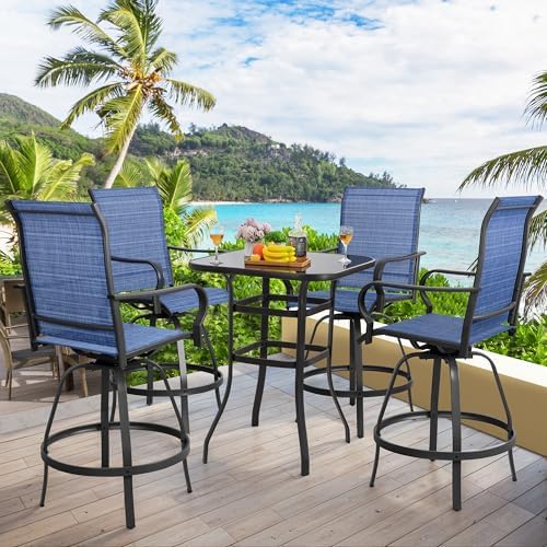 Shintenchi 5PC High Top Patio Table and Chairs, Outdoor Bar Stools Set - Image 6