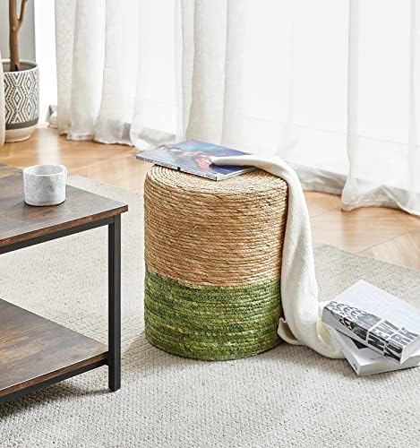 2PC 14" Pouf Ottomans Natural Grass Footstool Handmade Boho Decorative Seat - Image 5