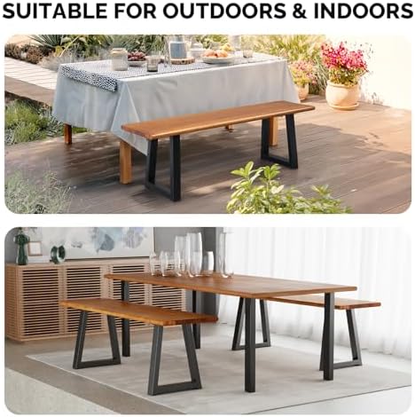 VINGLI Outdoor Bench with Metal Legs Rustic, Wood Dining Bench Indoor Outdoor - Image 7
