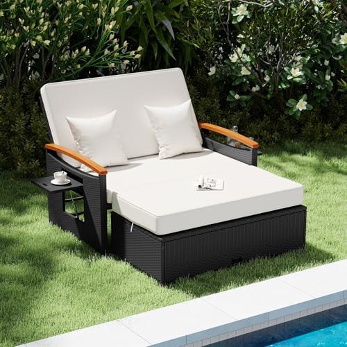 Tangkula Patio Rattan Daybed, Outdoor Wicker Loveseat - Image 3
