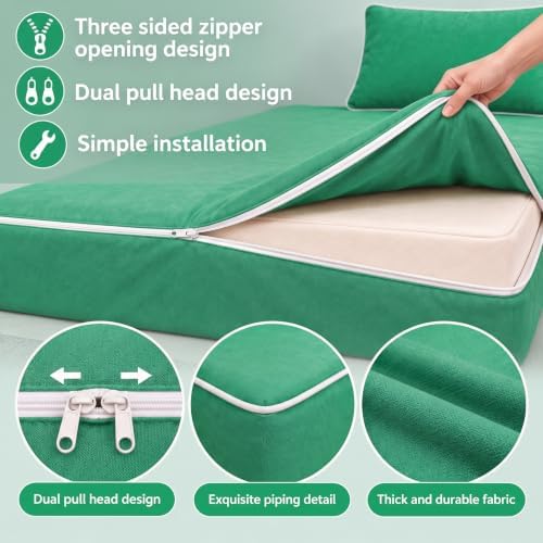 Outdoor Twin Size Swing Cushion & Pillows Cover, Forest Green - Image 6