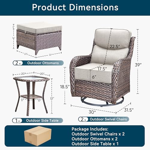Luxury 5 Pieces Patio Furniture Set-Outdoor Swivel Rocker Patio Chairs - Image 2