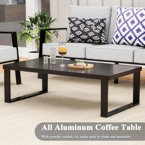 Outdoor Couch 3-Seat All-Weather Metal Outdoor Sofa Wite Outdoor Coffee Table - Image 6
