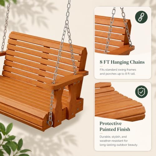 VINGLI 4 FT Heavy Duty Wooden Porch Swing, 880 LBS Outdoor Swing - Image 3