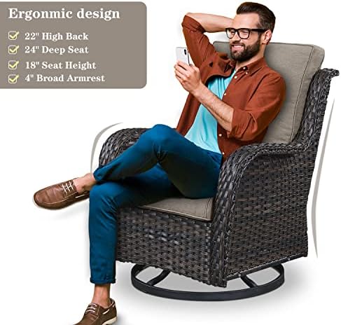 Patio Furniture Set 6 Seats, Outdoor Swivel Rocker Patio Chairs, Oversized - Image 5
