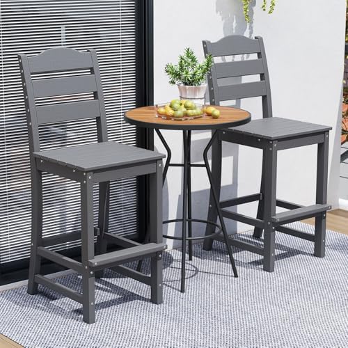 Tangkula Patio HDPE Barstool, Outdoor High Top Bar Chair w/Backrest & Footrest - Image 2