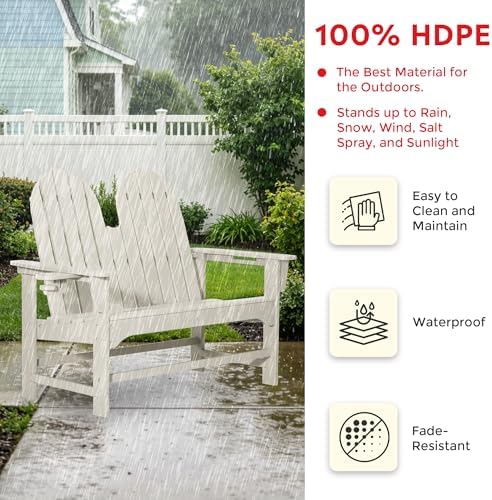 Outdoor Patio HDPE Adirondack Garden Skinny Bench, Weatherproof Front Porch - Image 6