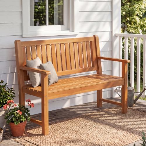 Tangkula 2-Seater Outdoor Wooden Bench, Garden Loveseat Bench - Image 2