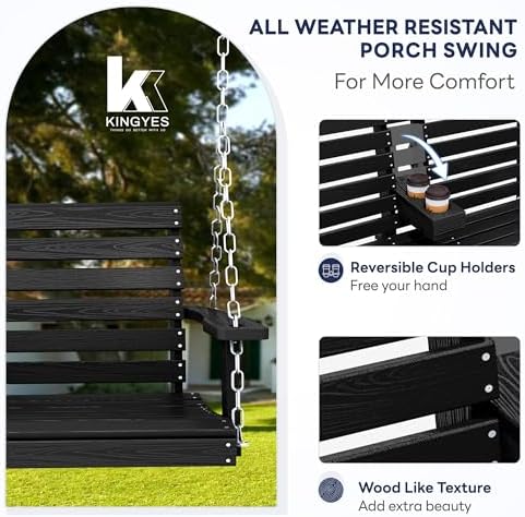 KINGYES Outdoor Hanging Porch Swing, Patio Swing - Image 4