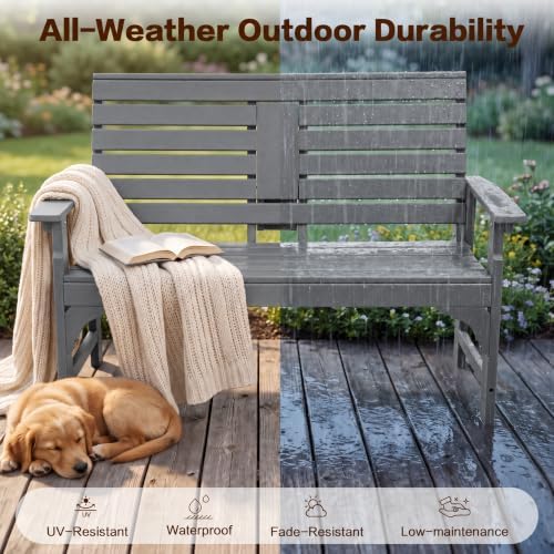 Outdoor Bench, HDPE 2-Person Garden Bench - Image 4