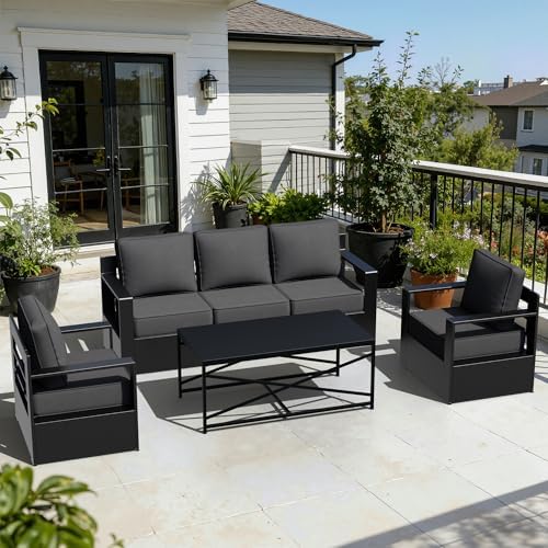 Outdoor Aluminum Furniture Set, 4-Piece Patio Conversation Set, 2 Chairs by Qsoer