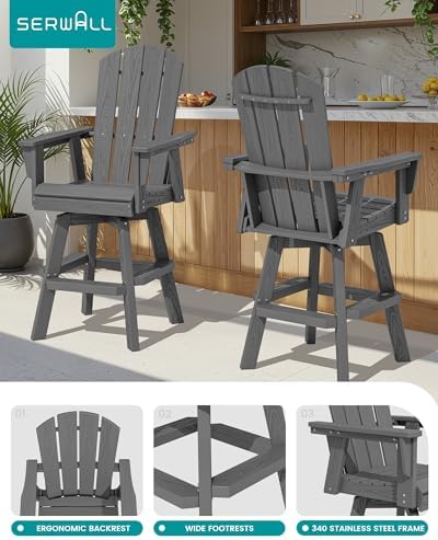SERWALL Swivel Adirondack Barstools Set of 2, HDPE Outdoor Swivel Bar Chairs - Image 5