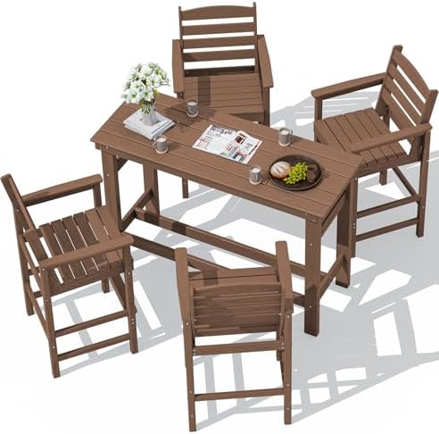 SERWALL Outdoor Bar Set, 4 Adirondack Bar Chairs & Bar Height Table by SERWALL
