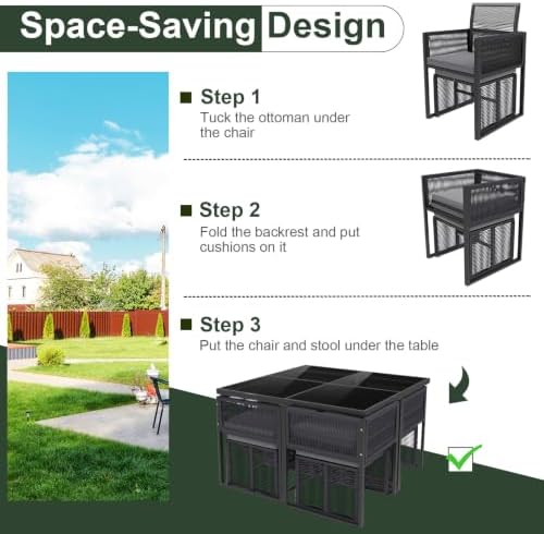 Tangkula 9 Pieces Patio Dining Set, Outdoor Space-Saving Furniture Set - Image 5