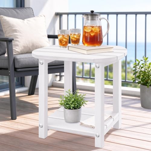 2-Tier Patio Side Table, Heavy Duty HDPE Outdoor End Table - Image 2