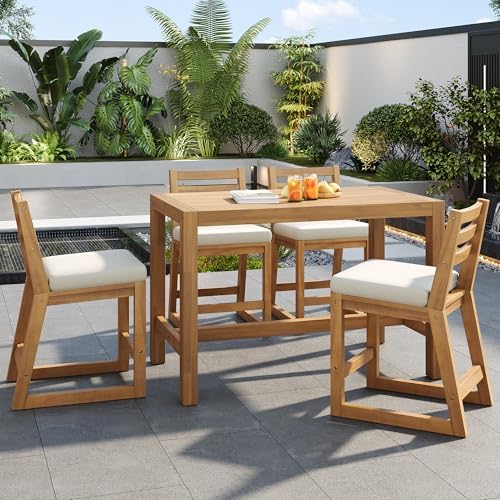 5-Pcs Outdoor Bar Table and Chair Set of 4, Rustic Patio Counter Height Bar - Image 3