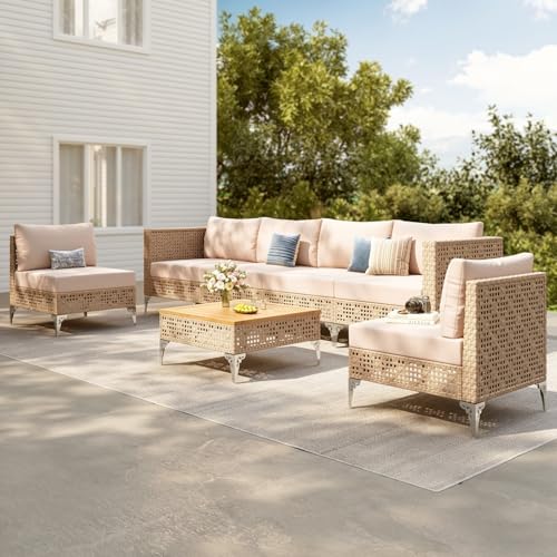 Sophia and William 7 Pieces Wicker Patio Sofa Set, Coffee Table by SophiaWilliam
