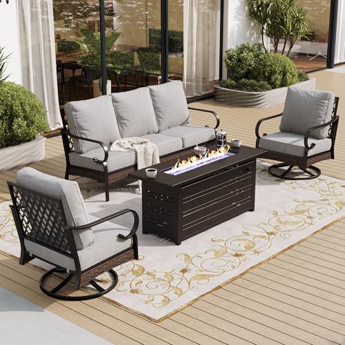 Metal Patio Furniture Set with Fire Pit, Light Grey by SUNSHINEVALLEY