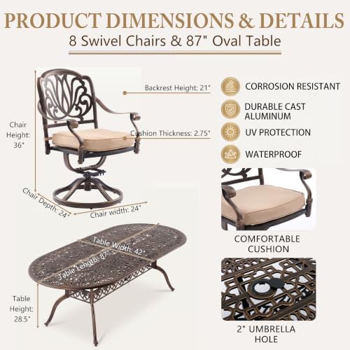 9-Pcs Cast Aluminum Patio Dining Set - Image 3