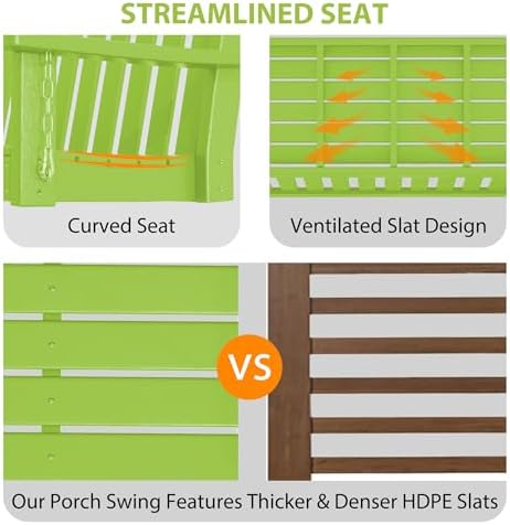 Paradise Outdoor Patio HDPE Hanging Front Porch Swing Bench - Image 3