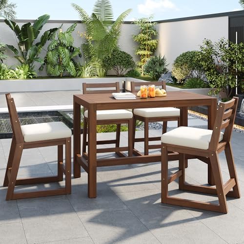 5-Pcs Outdoor Bar Table and Chair Set of 4, Rustic Patio Counter Height Bar - Image 3