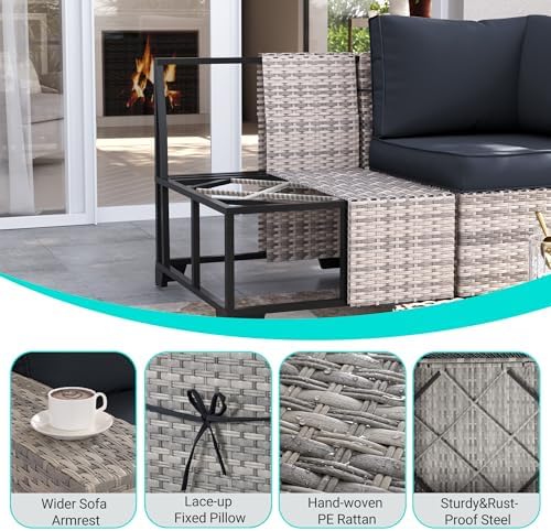 Outdoor Patio Furniture Set PE Wicker Rattan Outdoor Sectional Sofa - Image 6