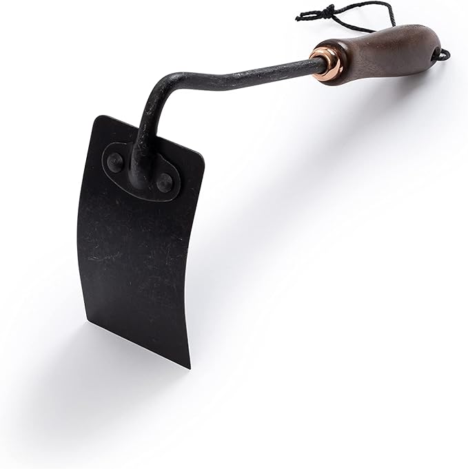 Barebones Square Hand Hoe - Garden Hoe for Weeding with a Long Handle - Japanese Gardening Tool, Sickle Garden Tool (Black/Walnut)