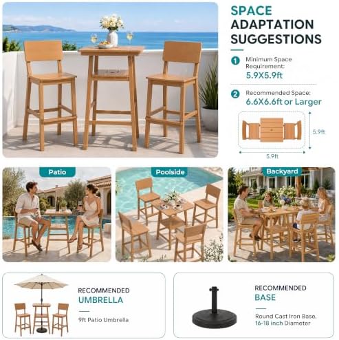5 Piece Outdoor HDPE Counter Height Bar Set - Image 4