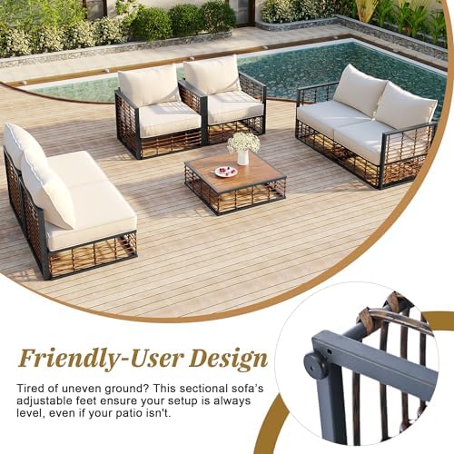 Modern Minimalist 7-Piece Metal Patio Sectional Sofa Set, All-Weather Garden - Image 5
