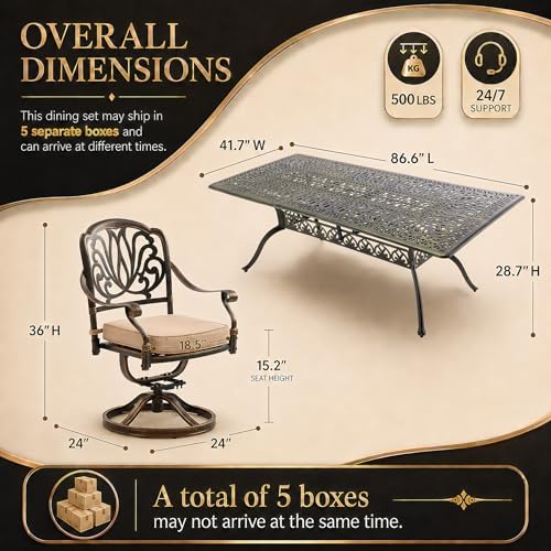 9 Piece Outdoor Dining Set Cast Aluminum Patio Furniture Set, Retro Patio - Image 7