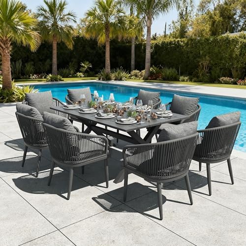 9 Pieces Outdoor Patio Dining Set, Aluminium Rectangular Dining Table and by LayinSun