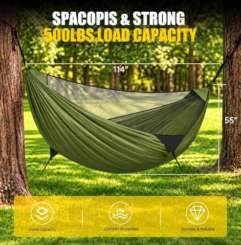 Camping Hammock with Detachable Mosquito Net, 500 Lbs Double Hammock - Image 4